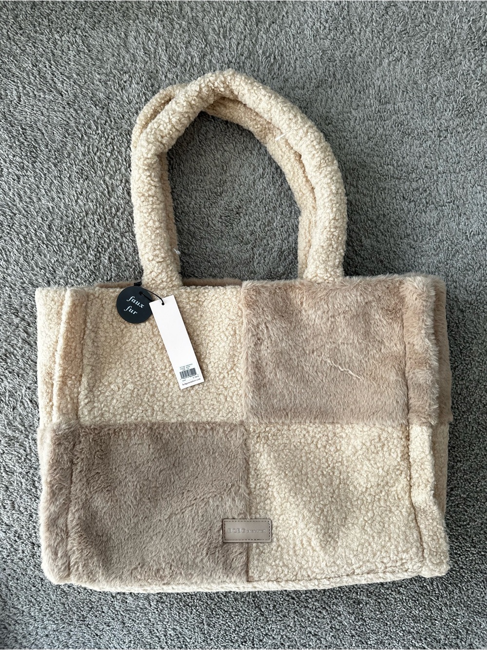BCBGeneration Patchwork Faux Fur Colorblock Tote Bag NWT